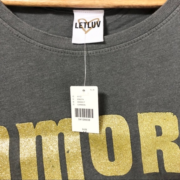 Anthropologie LETLUV Amore Gold Font Grey Tee NWT - Picture 6 of 7